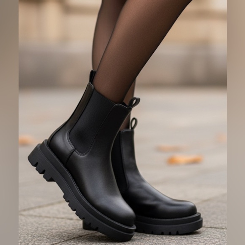Nwot women boots rain black platform shoes winter warm ankle 6 no box